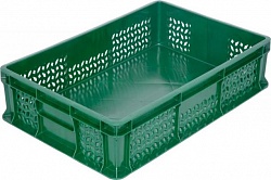 Пластиковый ящик 600х400х120 мм сплошное дно без ручек зеленый морозостойкий