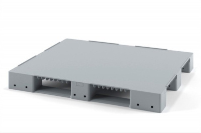 Пластиковый стеллажный поддон на трёх полозьях iPlast 02.114 сплошной серый. Изображение №1