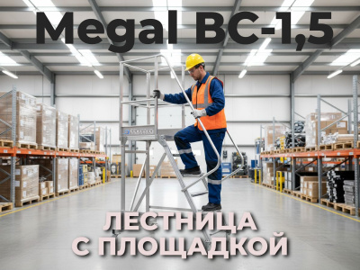 Лестница с платформой на колесах Megal ВС-1,5 -  высота площадки 1,5 м, нагрузка 150 кг. Изображение №3