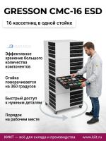 Модульная стойка СМС-16 ESD с кассетницами | 8 узких и 8 широких сегментов, пластиковые антистатические лотки, поворотное основание