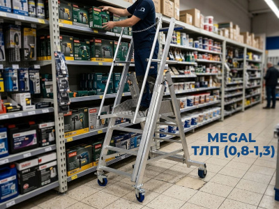 Телескопическая лестница-платформа MEGAL ТЛП (0,8-1,3) — алюминиевая, передвижная, с регулировкой высоты. Изображение №5