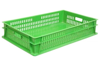 Ящик п/э 740х465х145 перф. сплошное дно зеленый. Изображение №1