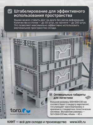 Ящик 600х400х230 мм сплошной складной (B-4622F, 45 л, 2,63 кг). Изображение №2