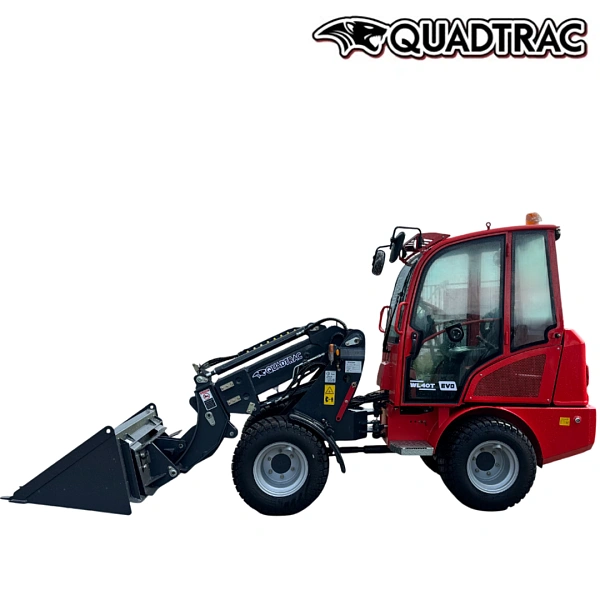 Мини-погрузчик QUADTRAC WL40T EVO с шарнирно-сочлененной рамой и телескопической мачтой.