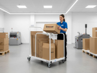 Передвижная тележка для картонных коробок ТМК | 4 поворотных колеса, порошковое покрытие RAL 7035