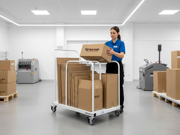 Передвижная тележка для картонных коробок ТМК | 4 поворотных колеса, порошковое покрытие RAL 7035