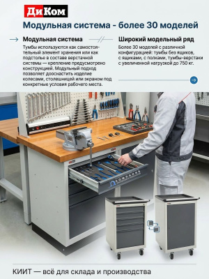 Инструментальные тумбы ДиКом серии ВЛ-К (сварная конструкция, нагрузка до 500 кг, ГОСТ Р 58865–2020). Изображение №3