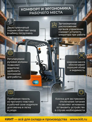 Погрузчик трехопорный электрический TOR 2,0 т 3,5 м CPD20SA-20 сайдшифт. Изображение №3