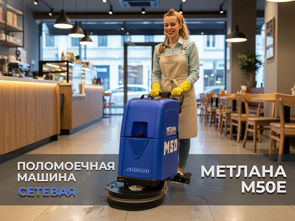 Поломоечная машина МЕТЛАНА М50E — это компактная кабельная (сетевая) машина российского производства для эффективной уборки производственных, торговых и складских помещений.