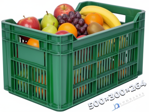Ящик перфорированный 500×300×264, арт.: 112, объём 39.6, зелёный, код: 01543