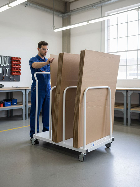 Упаковочная тележка для картонных коробок ТК | С тремя секциями, на колесах (2 с тормозами), Россия