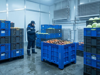 Большой контейнер на полозьях 1200x800x800 мм iPlast iBOX голубой (450 кг, 515 л, PE). Изображение №5