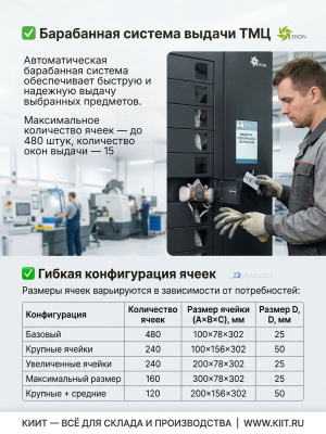 Промышленный вендинговый аппарат DION 480 — автоматический мини-склад для ТМЦ (барабанная система, до 480 ячеек, 15 окон выдачи). Изображение №3