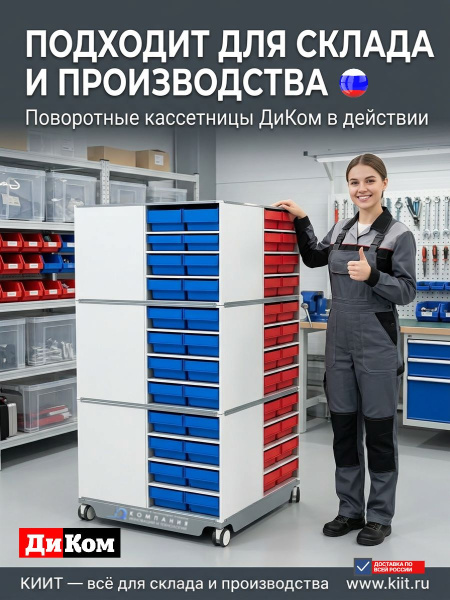 Фото поворотная стойка - кассетница диком кп-02 для метизов и комплектующих на сайте www.kiit.ru в интернет-каталоге КИИТ ☎ +7(800) 707-07-45