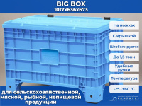 Большой пластиковый контейнер Big Box 1017х636х673 на ножках, с крышкой на петлях голубой