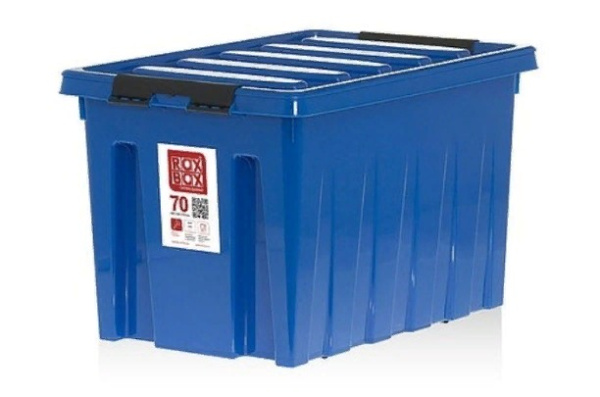 Фото синий ящик rox box 70 литров с крышкой и клипсами  на сайте www.kiit.ru в интернет-каталоге КИИТ ☎ +7(800) 707-07-45