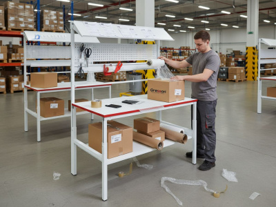  Упаковочный стол GRESSON КСУ-1200 (1200x700 мм, регулировка высоты, с верхней наклонной полкой). Изображение №5