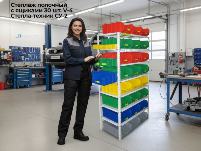 Стеллаж полочный в комплекте с ящиками и лотками 30 штук Стелла-техник СУ-2. Изображение №2