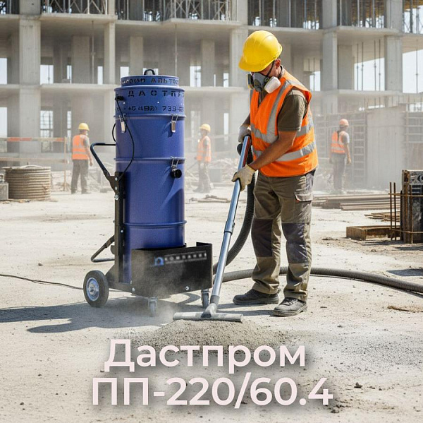 Пылесос для строительства и производства Дастпром 60 л 3 кВт | Сбор бетонной пыли, стружки, воды