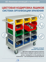 Мобильная тележка с 15 ящиками V-3 для склада и цеха | нагрузка 350 кг, колёса 125 мм
