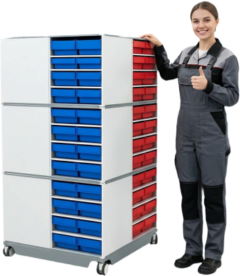 Поворотная кассетница ДиКом КП-01 (96 ящиков, 12 кассет, поворотное основание, нагрузка 500 кг). Изображение №1