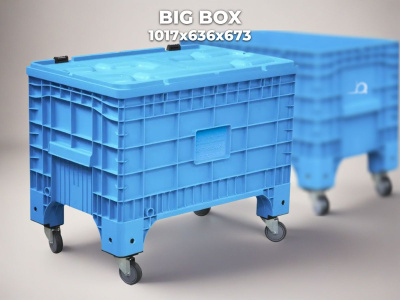 Крупногабаритный передвижной контейнер с крышкой на колесах Big Box 1017х636х673 голубой. Изображение №2