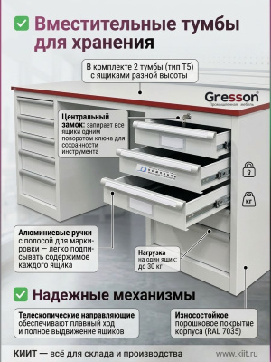 Промышленный стол с 2 тумбами GRESSON СП-ТТ (1500/1800 мм, 300 кг, ESD, с тумбами Т1-Т5). Изображение №4