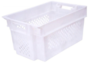 Ящик п/э 600х400х300 перфорированный белый морозостойкий. Изображение №1