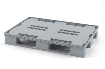 Пластиковый усиленный поддон на трёх полозьях iPlast 02.106 перфорированный серый. Изображение №1