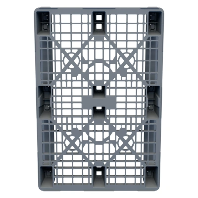 Пластиковый паллет iPlast 1200x800x150 мм (серый, усиленный, перфорированный, на 2 полозьях с бортиком). Изображение №4