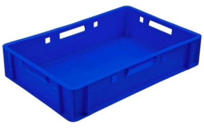 Ящик п/э мясной Е1 сплошной 600х400х120 синий. Изображение №1