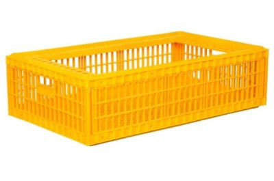 Ящик п/э для перевозки живой птицы 970х570х270 перфорированный желтый БЕЗ КРЫШКИ. Изображение №1