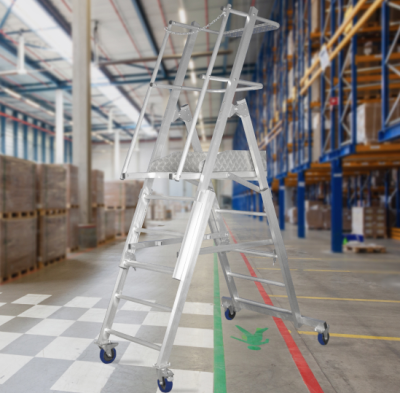 Телескопическая лестница-платформа MEGAL ТЛП (1,3-1,9) — алюминиевая, передвижная, с регулировкой высоты. Изображение №8