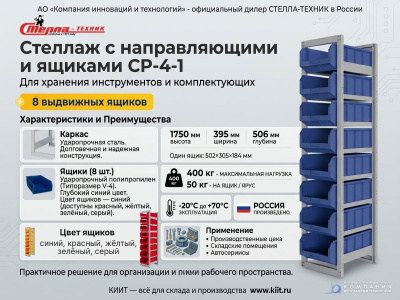 Стеллаж с направляющими и ящиками Стелла-техник CP-4-1 (395х506х1750 мм, 8 лотков V-4). Изображение №1