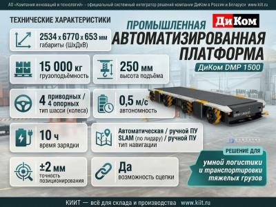 Автономная мобильная платформа ДиКом DMP 15000 (15000 кг, 250 мм, SLAM). Изображение №7