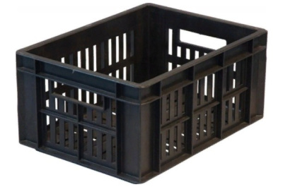 Ящик п/э дрожжевой 400х300х200 с перф. черный. Изображение №1