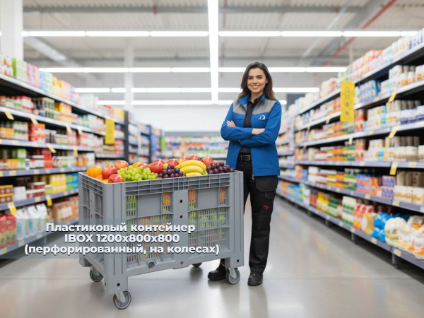 Пластиковый контейнер iBox 1200х800 (перфорированный, на колесах) купить в КИИТ