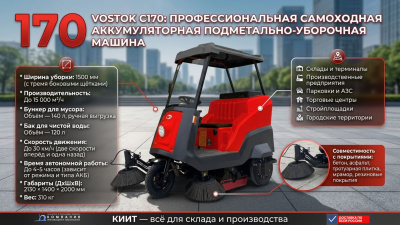 Самоходная аккумуляторная подметально-уборочная машина VOSTOK С170 (15000 м2/ч, 1500 мм, 140 л). Изображение №2