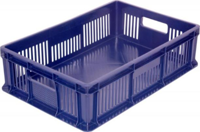 Пластиковый ящик 600х400х140 мм сплошное дно с ручками синий. Изображение №1