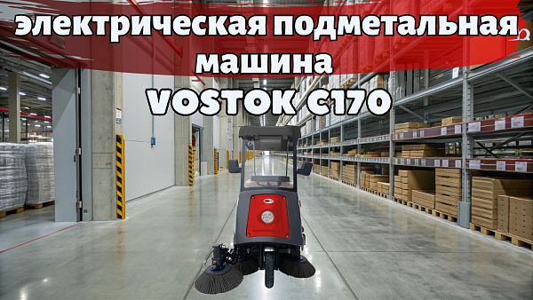 аккумуляторная подметальная машина VOSTOK С170 с сиденьем для оператора для продуктивной коммунальной уборки внешних территорий или складских помещений - КИИТ