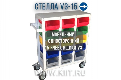 Передвижная тележка с ящиками СТЕЛЛА V3-15 ячеек (125И)