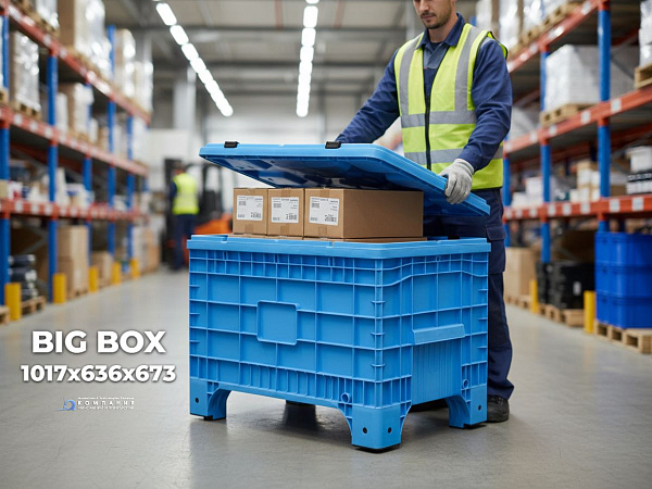 Фото крупногабаритный контейнер big box 1017х636х673 на ножках, голубой на сайте www.kiit.ru в интернет-каталоге КИИТ ☎ +7(800) 707-07-45 Изображение №5