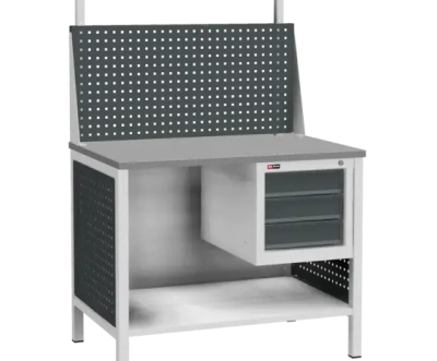 Верстак ДиКом ВЛ-К-100-04+Э2 | С подвесной тумбой на 3 ящика и перфорированным экраном. Изображение №3