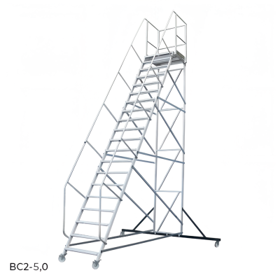 Вышка-стремянка на колесах Megal ВС2-5,0 (высота площадки 5 м, рабочая высота 7 м, 800x860 мм). Изображение №4