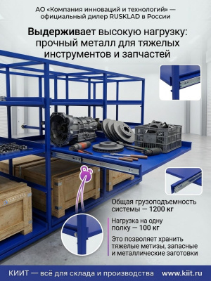 Стеллажная выдвижная система на 12 ячеек RUSKLAD (1200 кг, 4 секции). Изображение №5