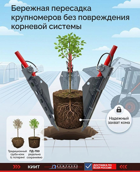 Купить пересадчик деревьев ПД-700 | Для фронтальных погрузчиков, диаметр ствола до 60 мм