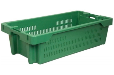 Ящик п/э рыбный 800х400х225 перфорированный зеленый. Изображение №1