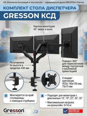 Комплект стола диспетчера GRESSON КСД (1500-2000 мм, 650-950 мм, нагрузка 300 кг). Изображение №4