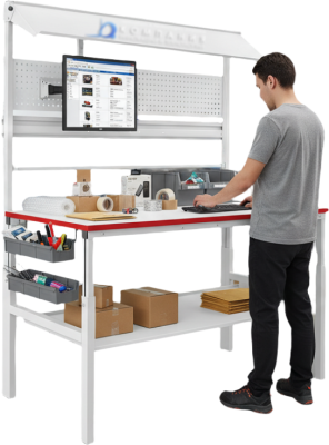 Упаковочный стол GRESSON КСУ-1500х900 (1500x900 мм, регулировка высоты, с верхней наклонной полкой). Изображение №1