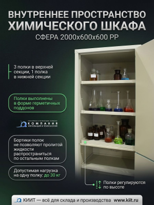 Химический шкаф Сфера 2000х600х600 PP (для кислот и щелочей, полипропилен). Изображение №6